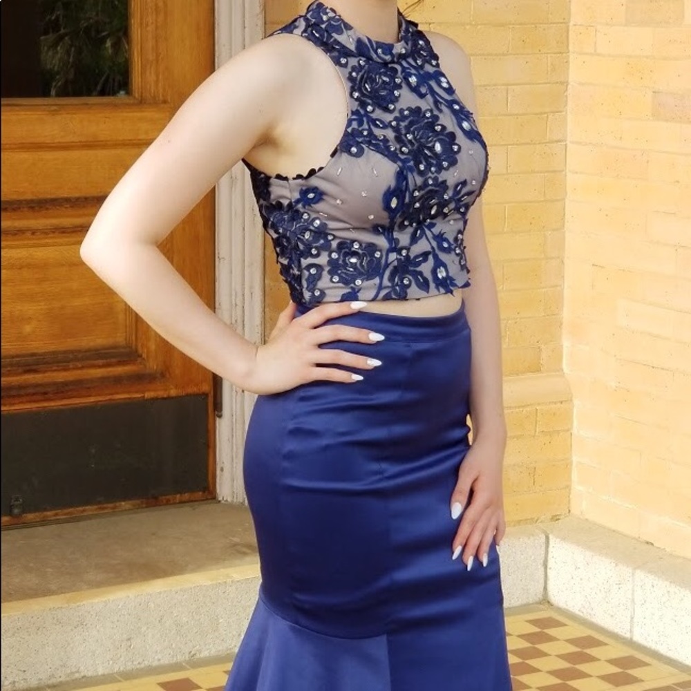 Blue Two-Piece Prom Dress